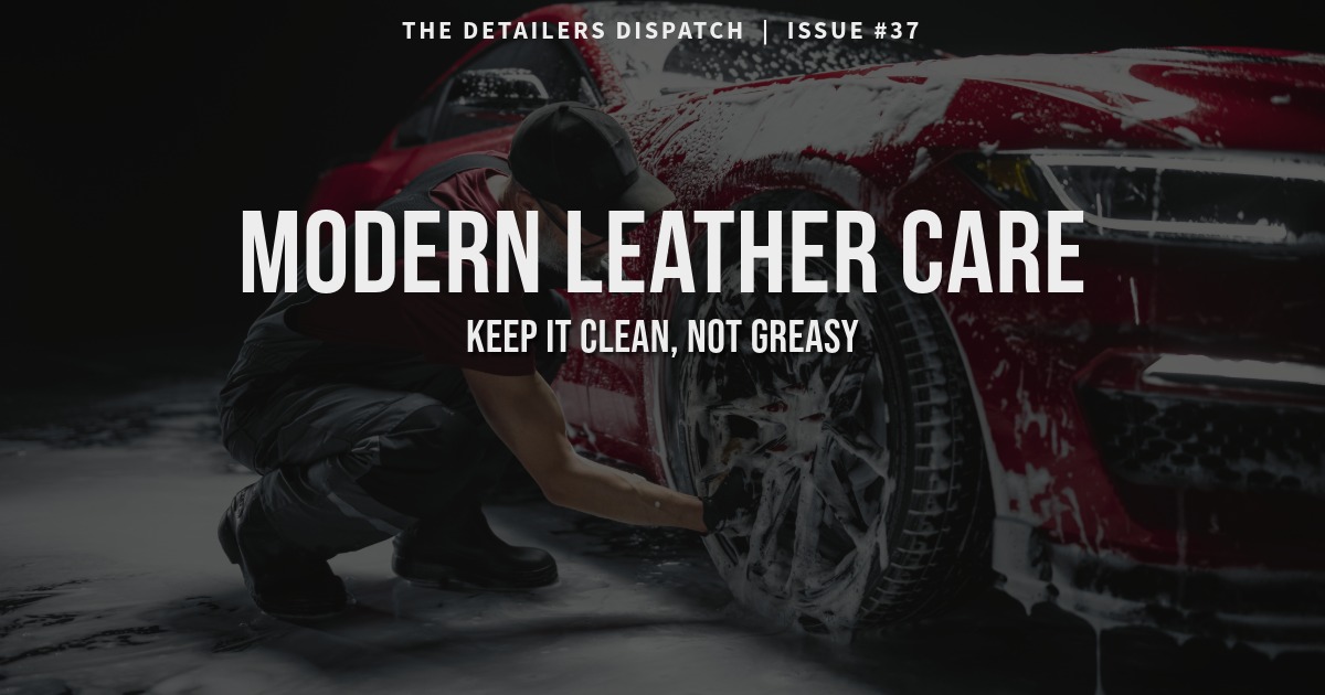 Image of detailing a car with text Modern Leather Care